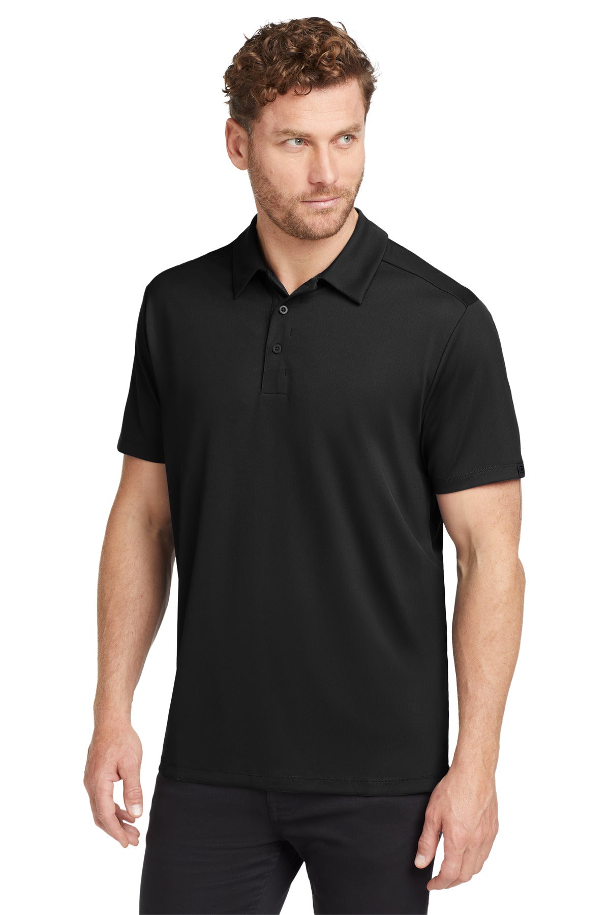 Front View of Blacktop OGIO Framework Polo. OG125 plain
