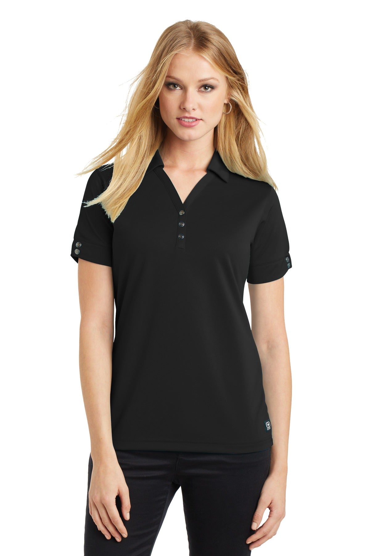 Front View of Blacktop OGIO - Glam Polo. LOG105 plain