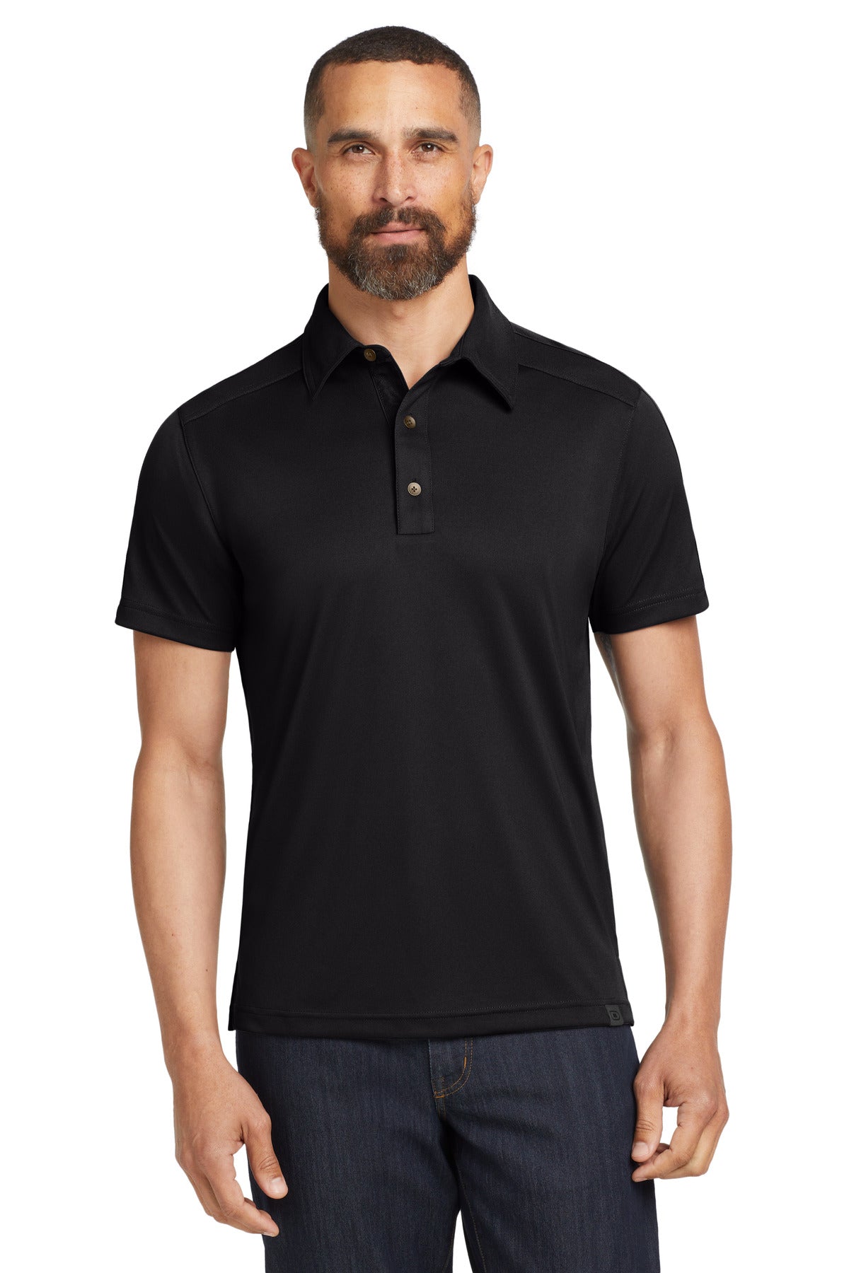 Front View of Blacktop OGIO - Hybrid Polo. OG109 plain