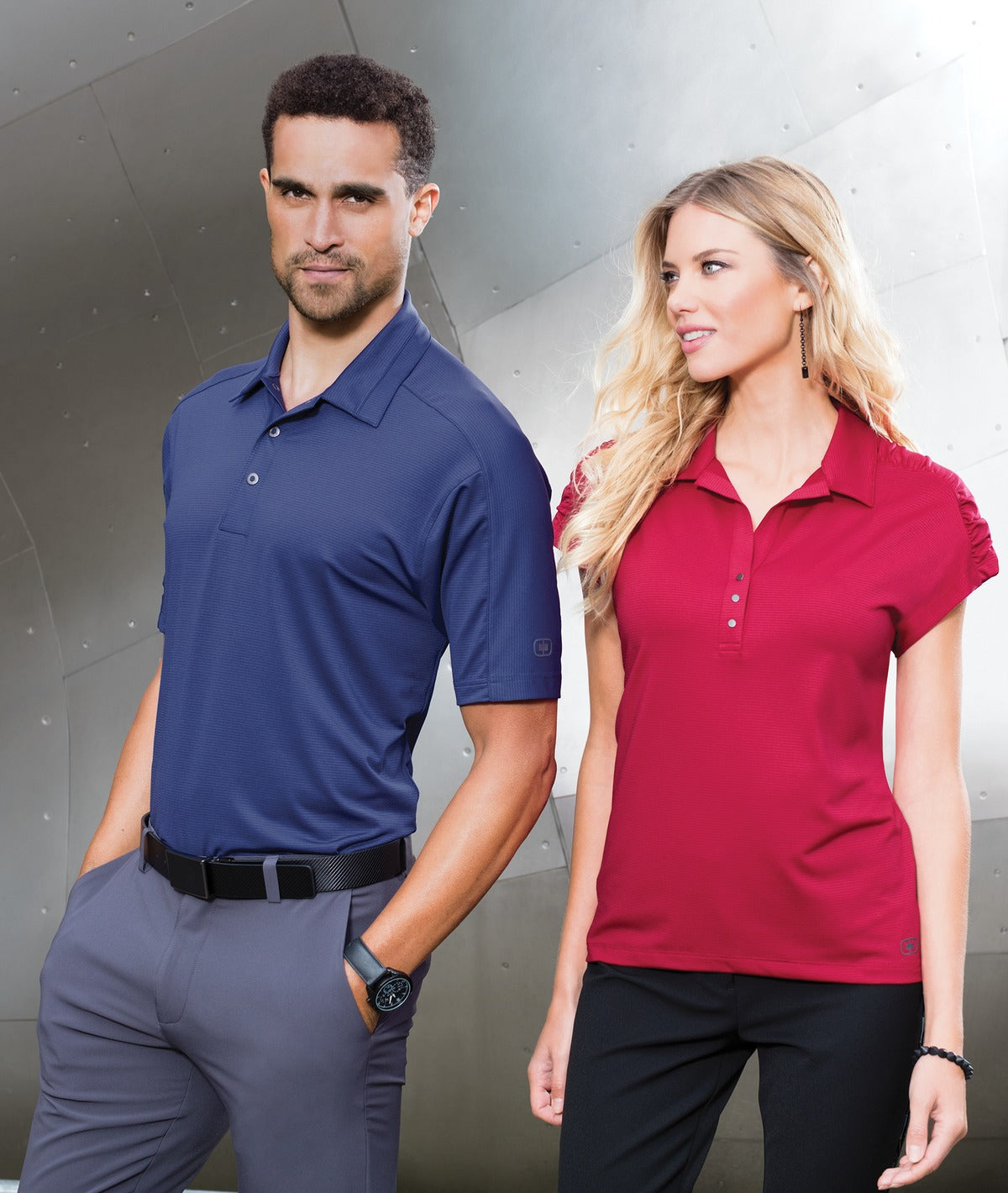 Front View of Blacktop OGIO Linear Polo. OG1030 plain