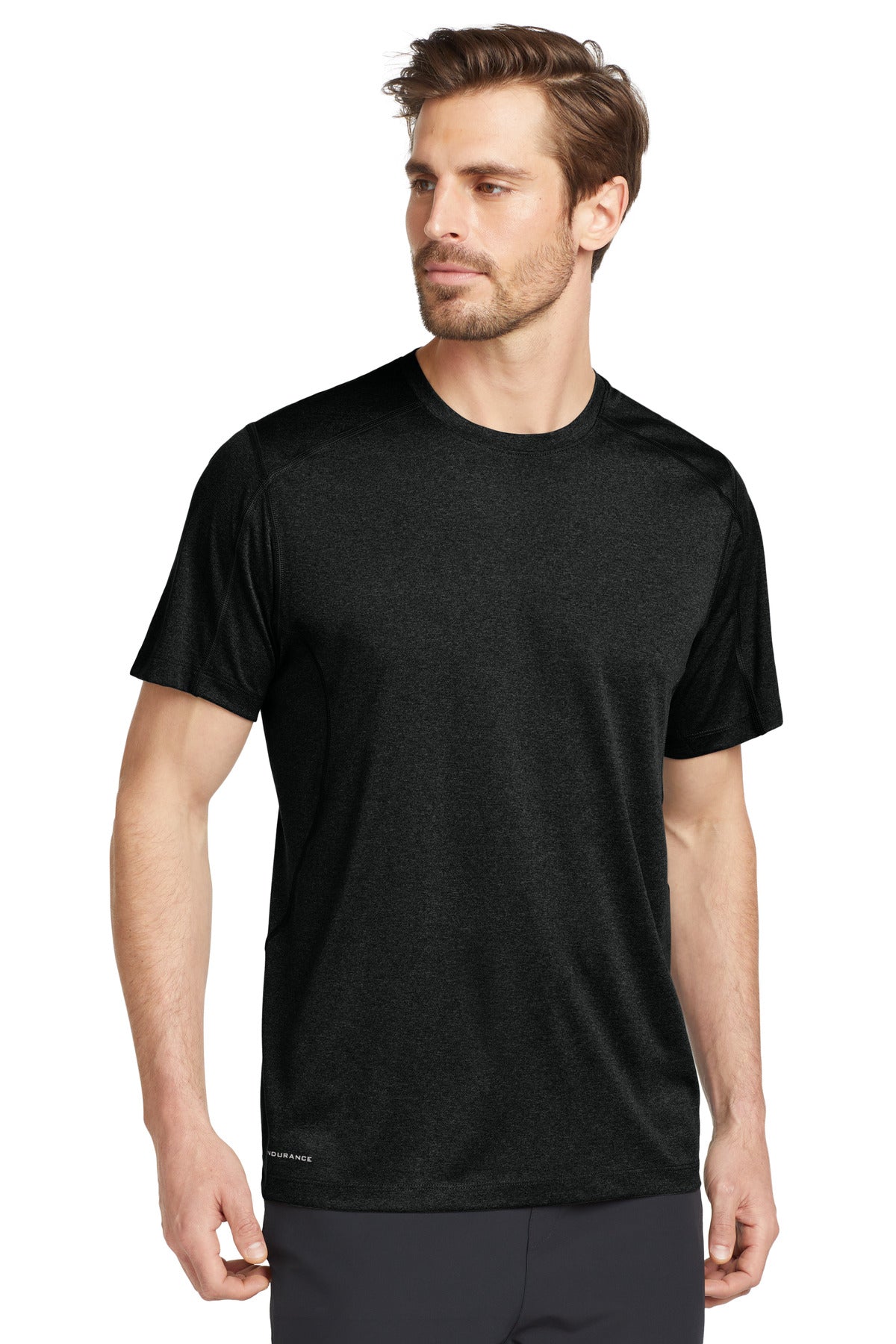 Front View of Blacktop OGIO Pulse Crew. OE320 plain