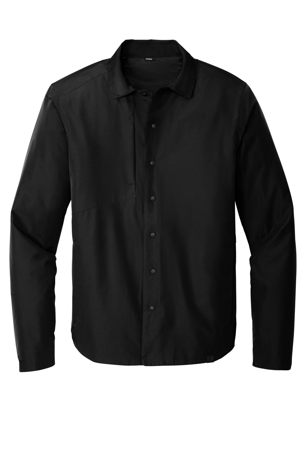 Front View of Blacktop OGIO Reverse Shirt Jacket. OG754 plain