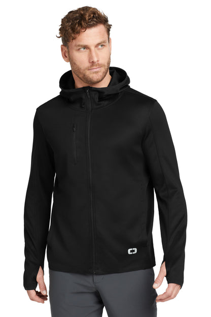 Front View of Blacktop OGIO Stealth Full-Zip Jacket. OE728 plain