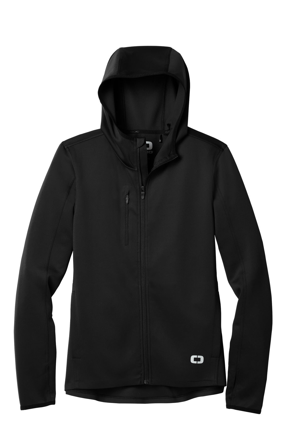Front View of Blacktop OGIO Stealth Full-Zip Jacket. OE728 plain