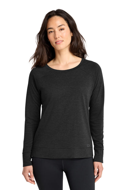 Front View of Blacktop OGIO Women's Command Long Sleeve Scoop Neck LOG150 plain