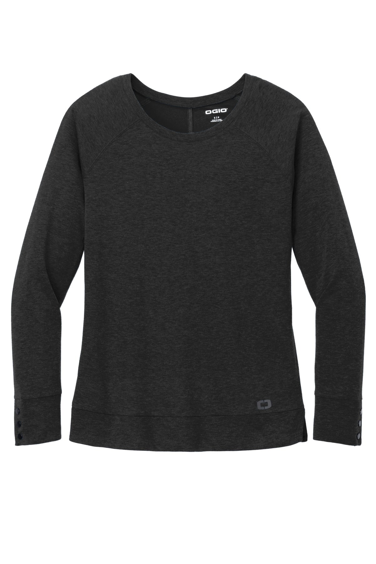 Front View of Blacktop OGIO Women's Command Long Sleeve Scoop Neck LOG150 plain