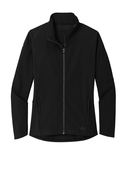Front View of Blacktop OGIO Women's Commuter Full-Zip Soft Shell LOG755 plain