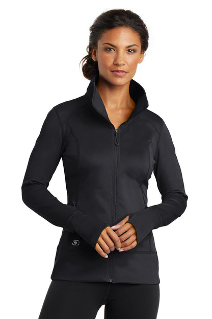 Front View of Blacktop OGIO Women's Fulcrum Full-Zip. LOE700 plain