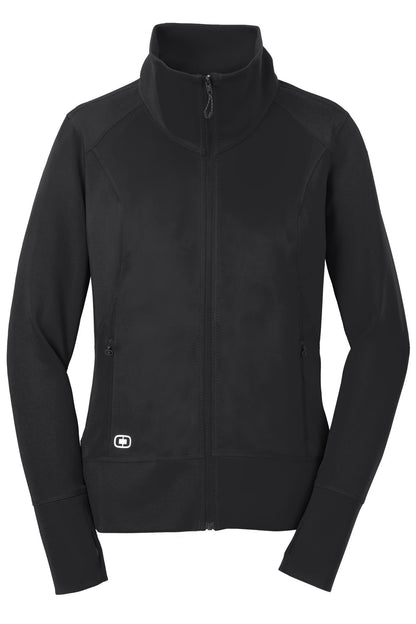Front View of Blacktop OGIO Women's Fulcrum Full-Zip. LOE700 plain