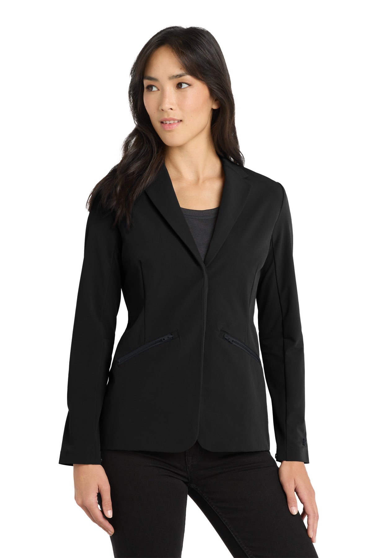Front View of Blacktop OGIO Women's Fusion Blazer LOG824 plain