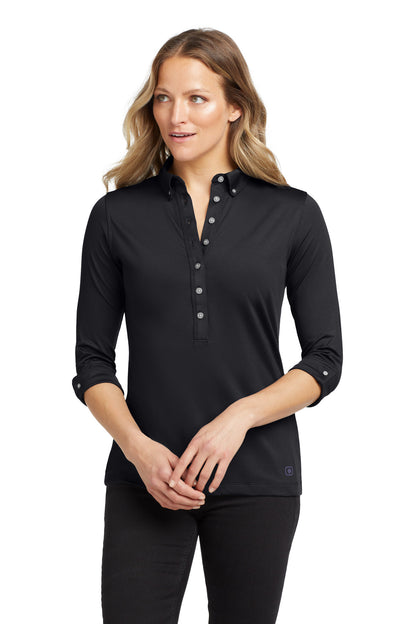 Front View of Blacktop OGIO Women's Gauge Polo. LOG122 plain
