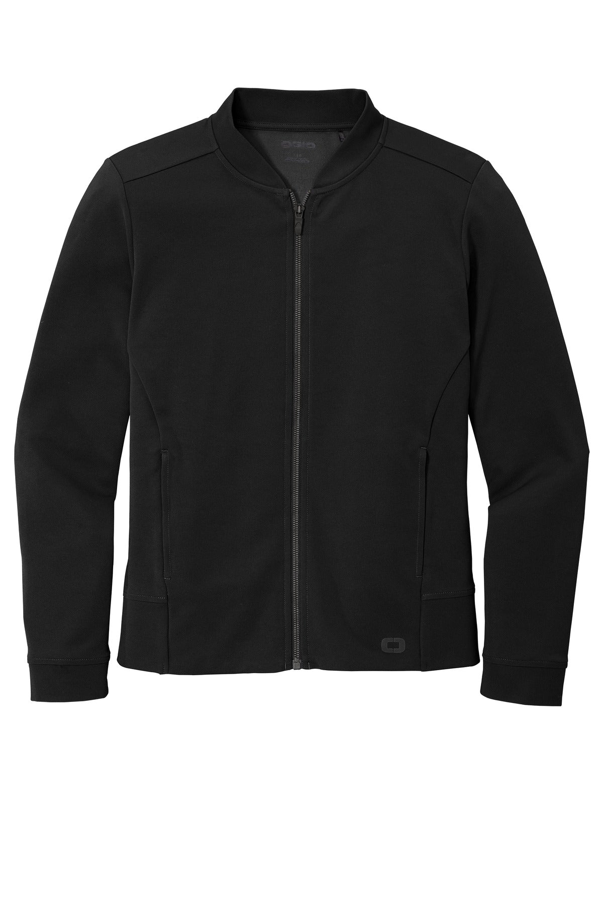 Front View of Blacktop OGIO Women's Hinge Full-Zip. LOG820 plain