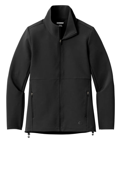 Front View of Blacktop OGIO Women's Kinetic Soft Shell LOG740 plain