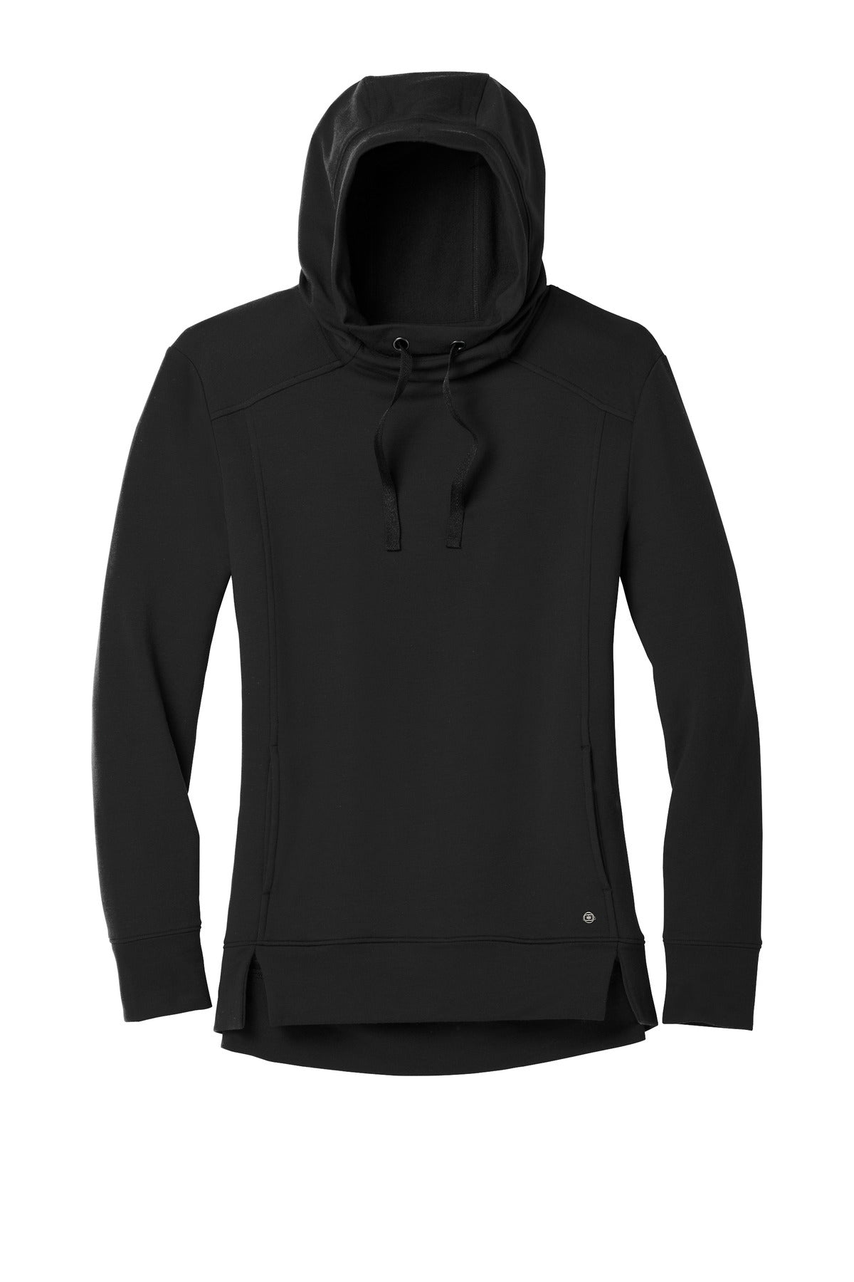 Front View of Blacktop OGIO Women's Luuma Pullover Fleece Hoodie. LOG810 plain