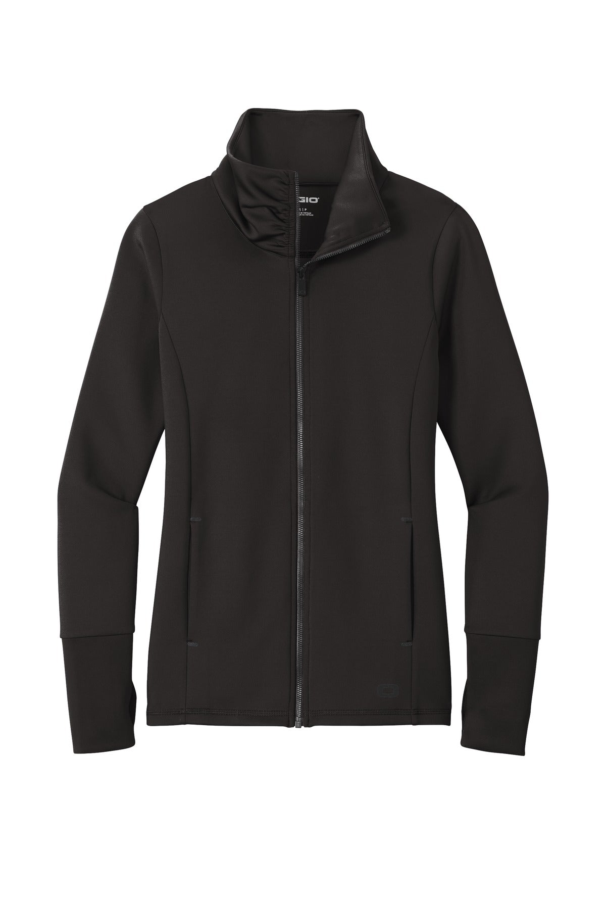 Front View of Blacktop OGIO Women's Modern Performance Full-Zip. LOE703 plain