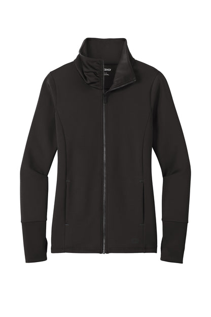 Front View of Blacktop OGIO Women's Modern Performance Full-Zip. LOE703 plain