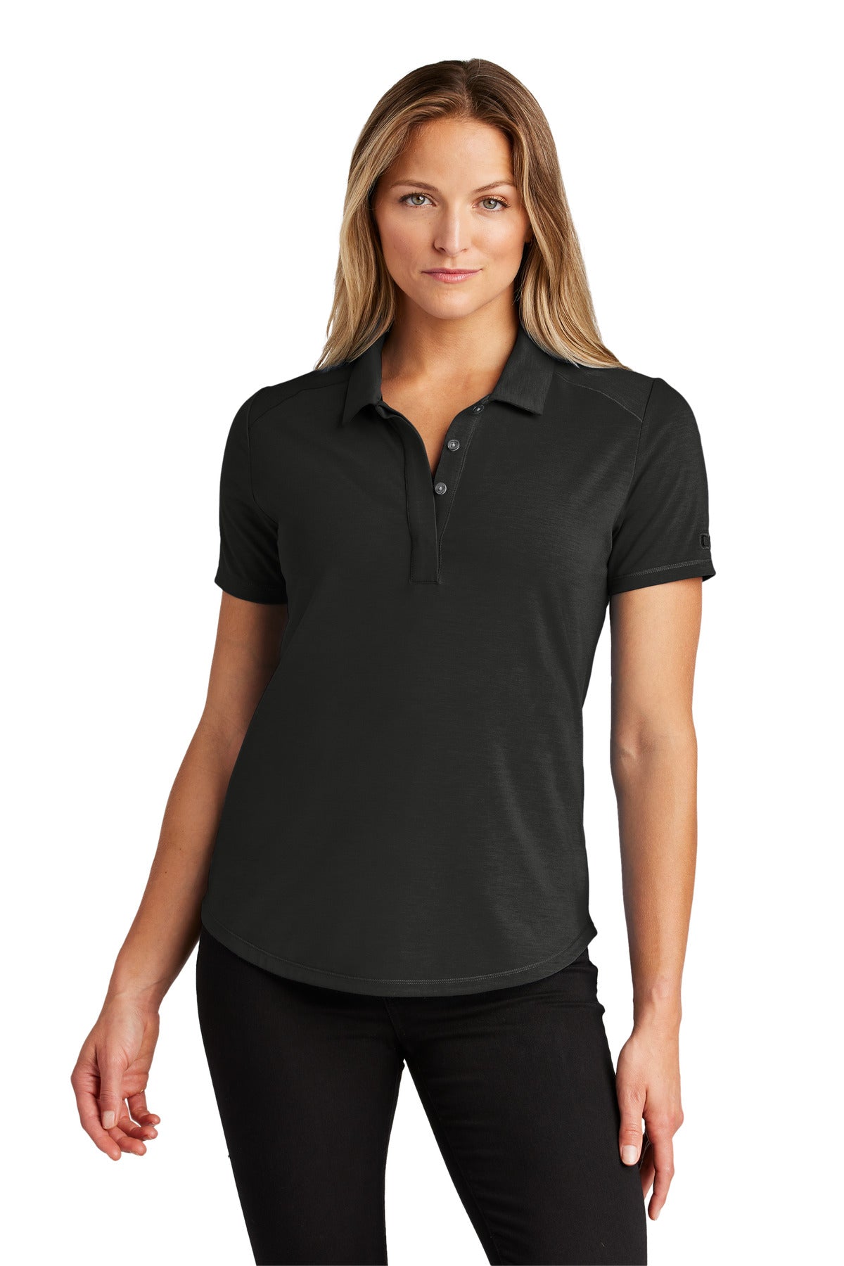 Front View of Blacktop OGIO Women's Motion Polo LOG152 plain