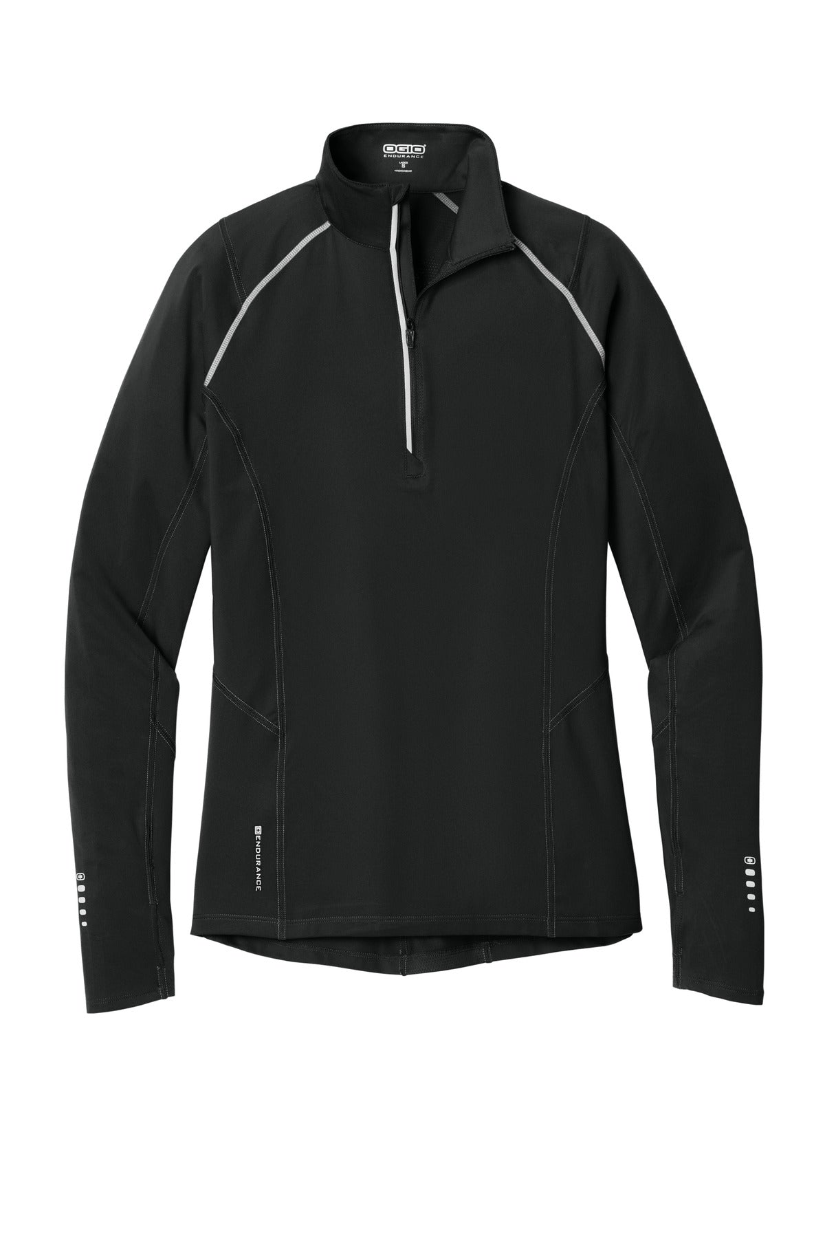 Front View of Blacktop OGIO Women's Nexus 1/4-Zip Pullover. LOE335 plain