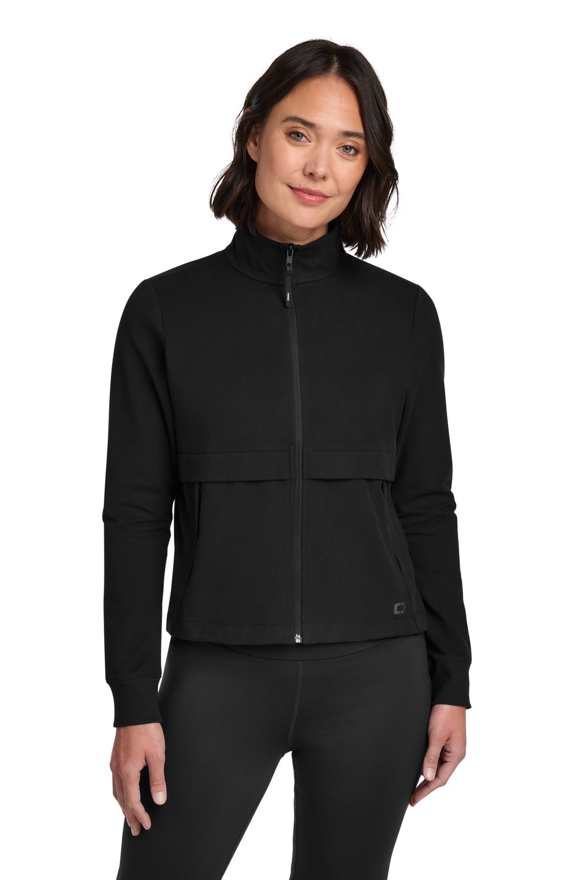 Front View of Blacktop OGIO Women's Outstretch Full-Zip LOG830 plain