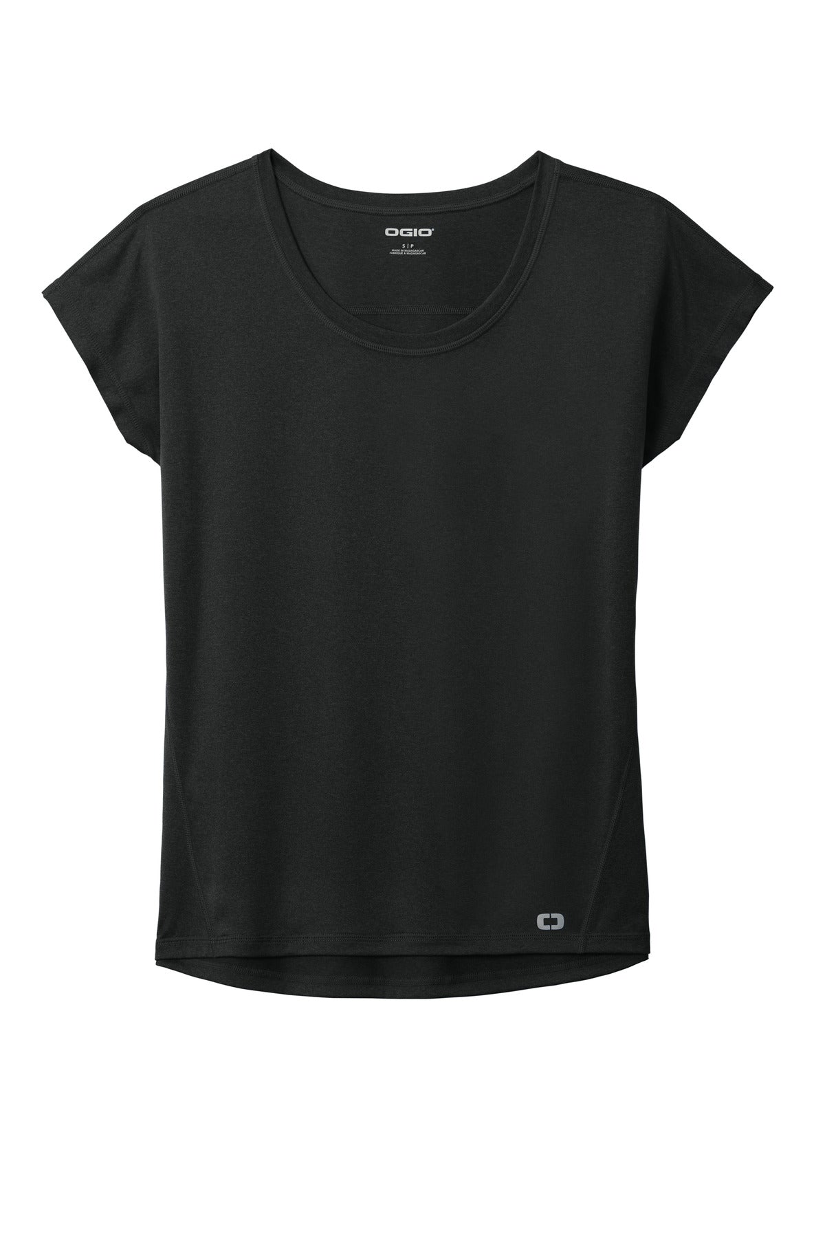 Front View of Blacktop OGIO Women's Pulse Dolman Tee LOE324 plain