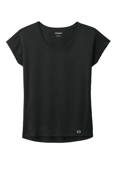 Front View of Blacktop OGIO Women's Pulse Dolman Tee LOE324 plain