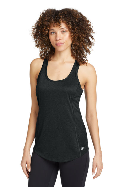Front View of Blacktop OGIO Women's Racerback Pulse Tank. LOE322 plain
