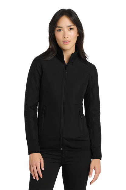 Front View of Blacktop OGIO Women's Trax Jacket. LOG726 plain