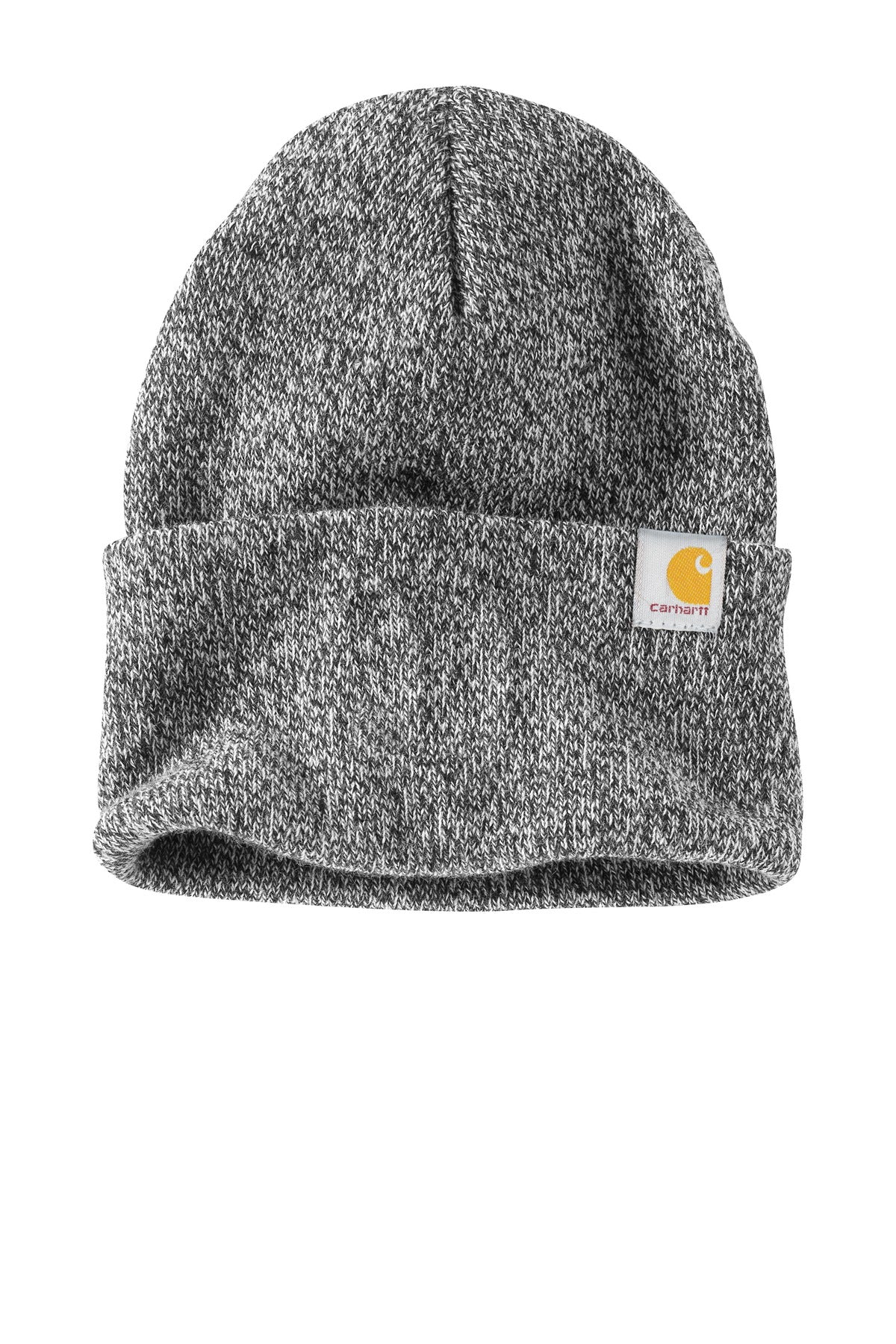 Front View of Black/White Carhartt Watch Cap 2.0 CT104597 plain