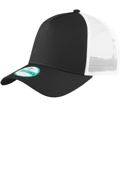 Front View of Black/White New Era Snapback Trucker Cap. NE205 plain