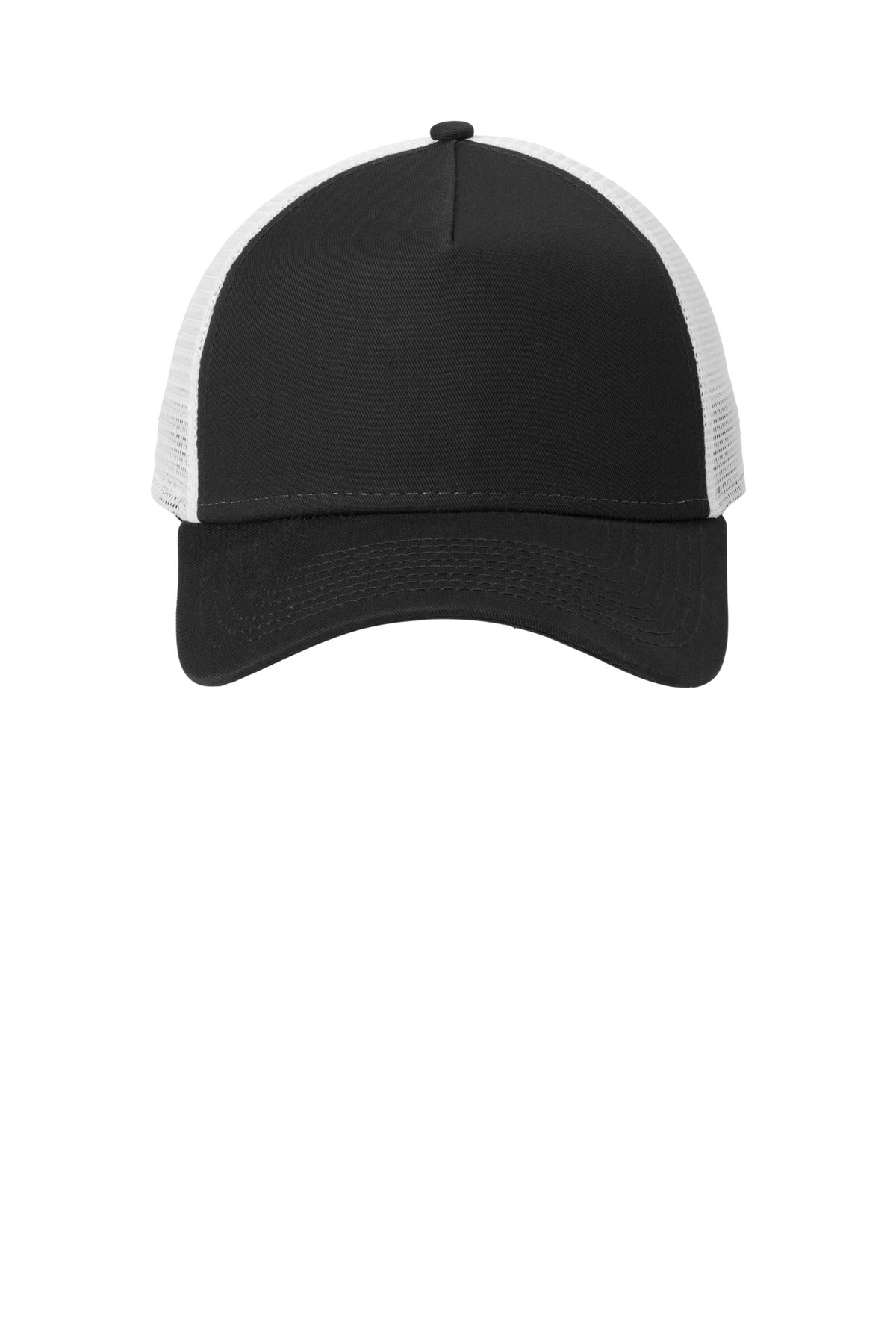 Front View of Black/White New Era Snapback Trucker Cap. NE205 plain