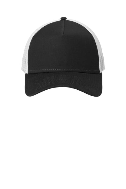 Front View of Black/White New Era Snapback Trucker Cap. NE205 plain