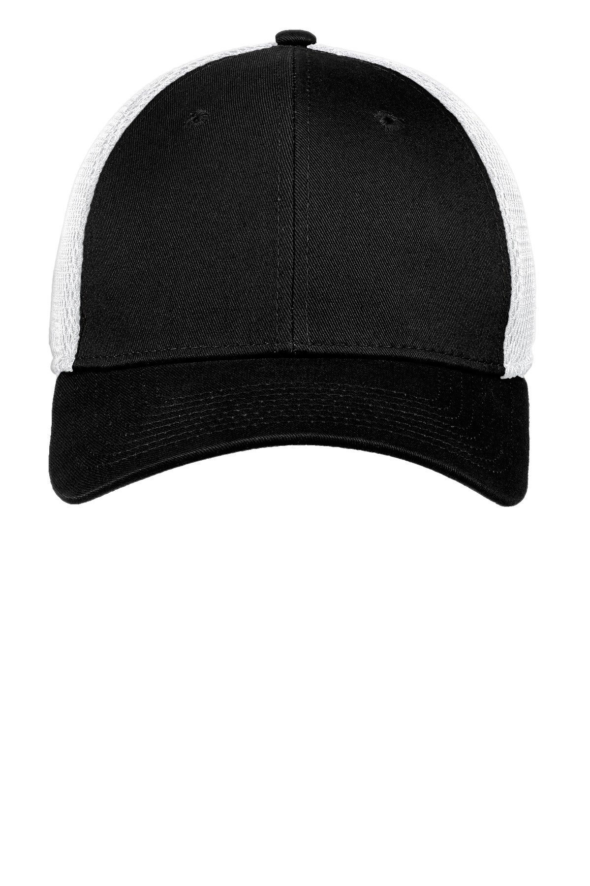 Front View of Black/White New Era - Stretch Mesh Cap. NE1020 plain