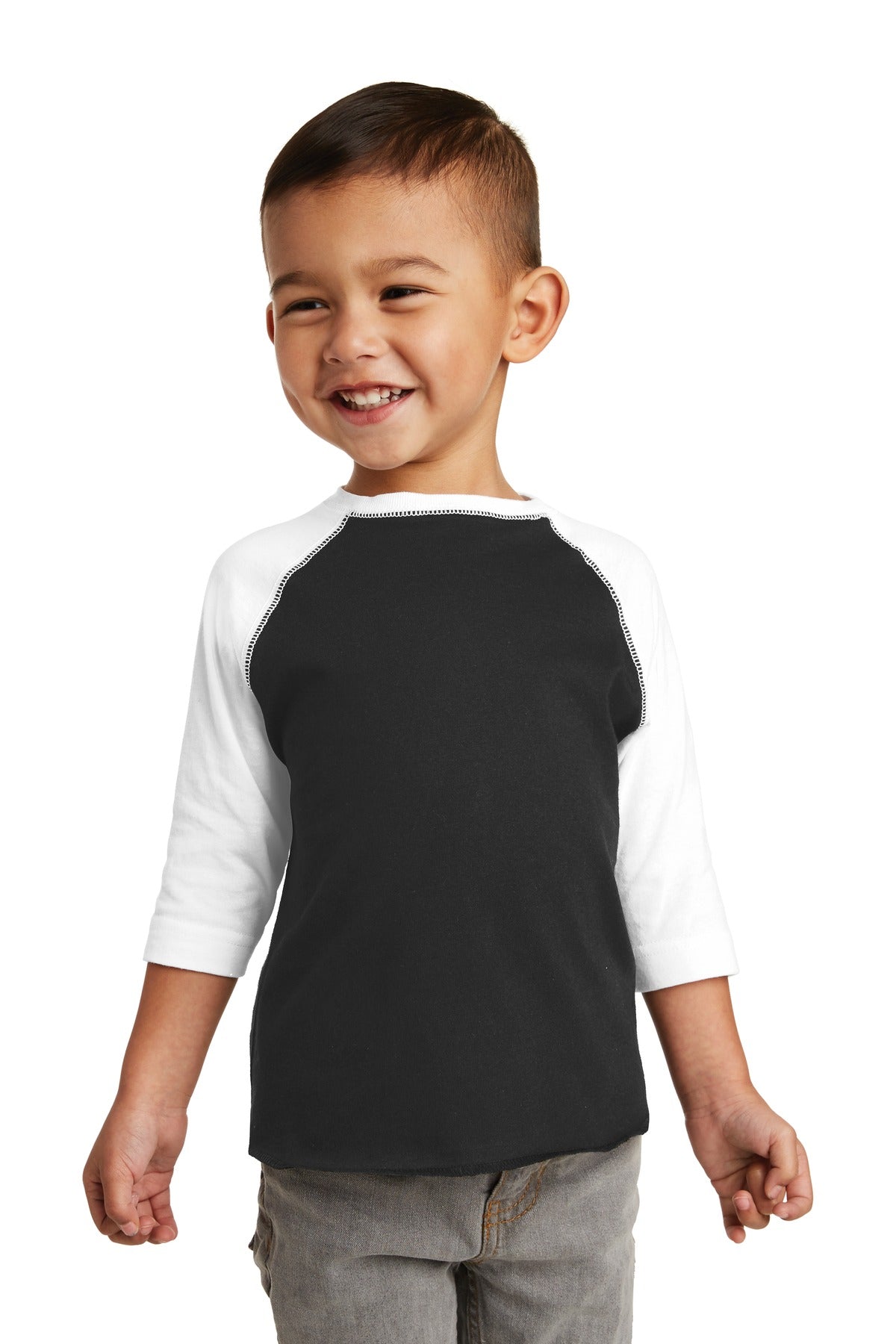 Front View of Black/White Rabbit Skins Toddler Baseball Fine Jersey Tee. RS3330 plain