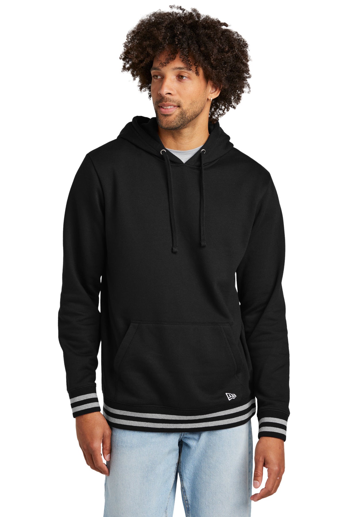 Front View of Blk/AthHtr New Era Comeback Fleece Pullover Hoodie NEA550 plain