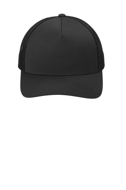 Front View of Blk/Blk Sport-Tek YP Classics Retro Trucker 5-Panel Cap STC54 plain