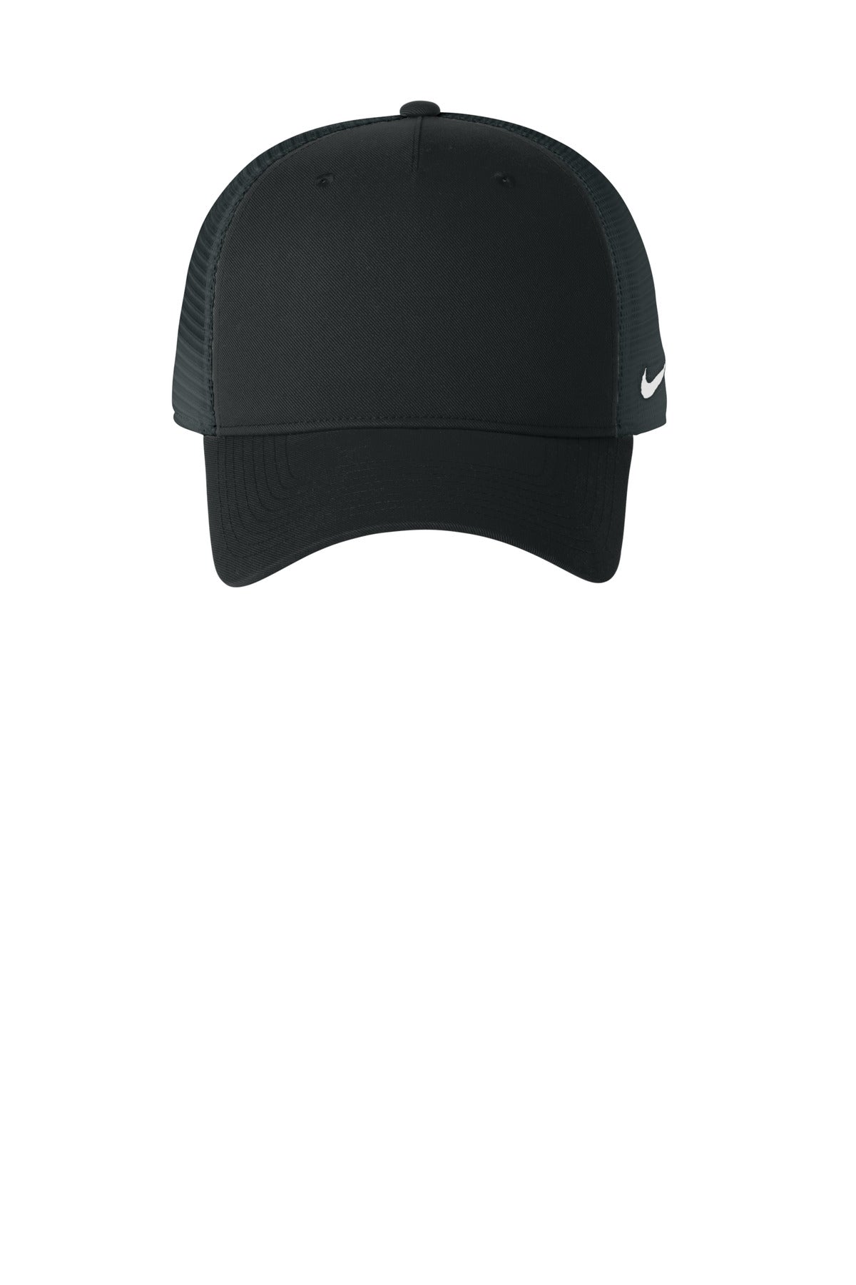 Front View of Blk/DkGrey Nike Snapback Mesh Trucker Cap NKFN9893 plain
