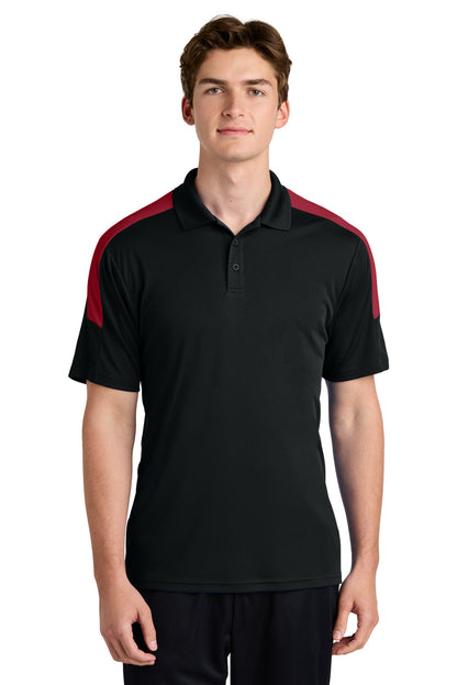 Front View of Blk/DpRed Sport-Tek Competitor United Polo ST104 plain
