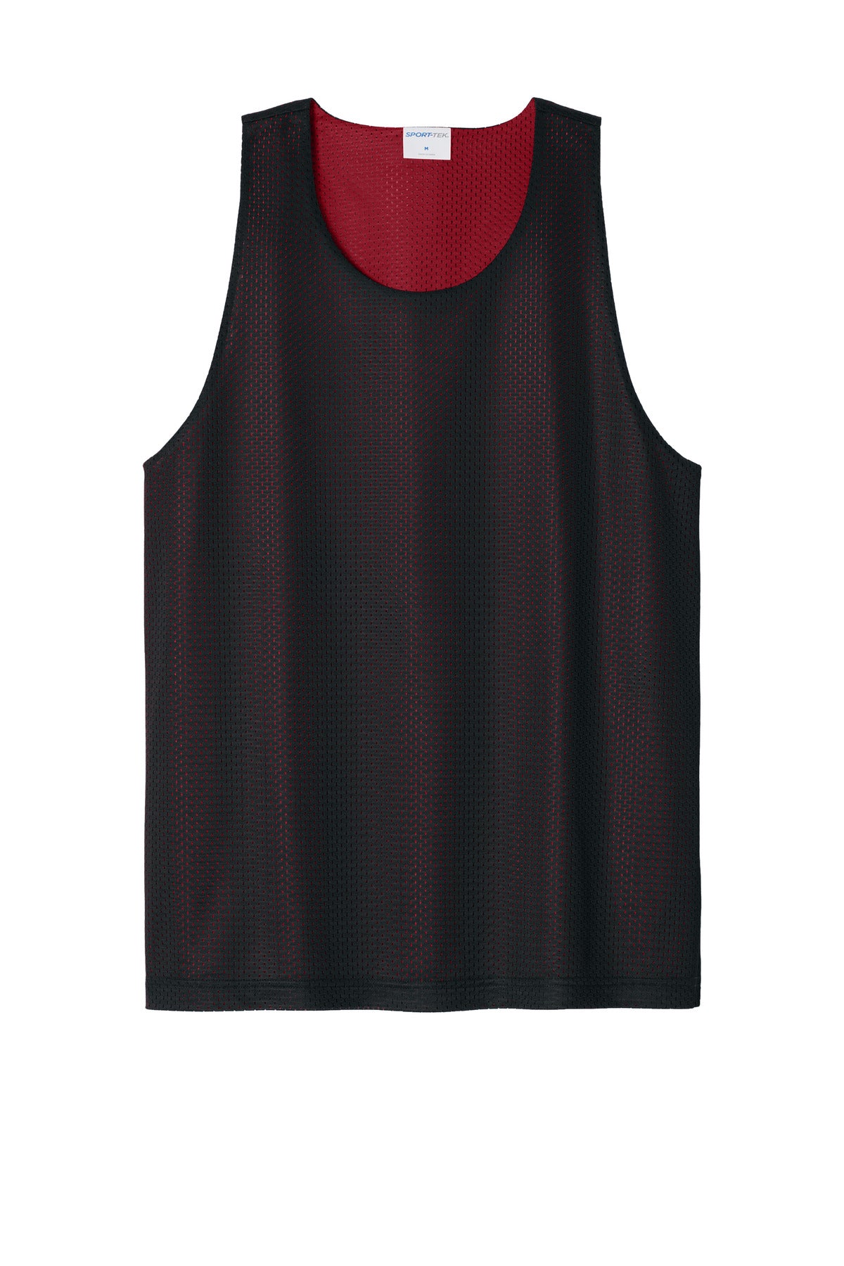 Front View of Blk/DpRed Sport-Tek PosiCharge Reversible Mesh Tank ST5000 plain