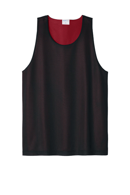 Front View of Blk/DpRed Sport-Tek PosiCharge Reversible Mesh Tank ST5000 plain