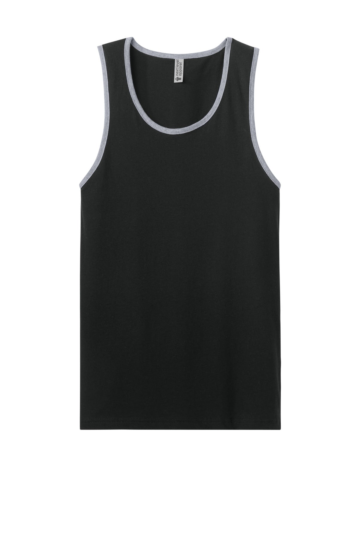 Front View of Blk/HtGray Next Level Apparel Cotton Muscle Tank NL3633 plain