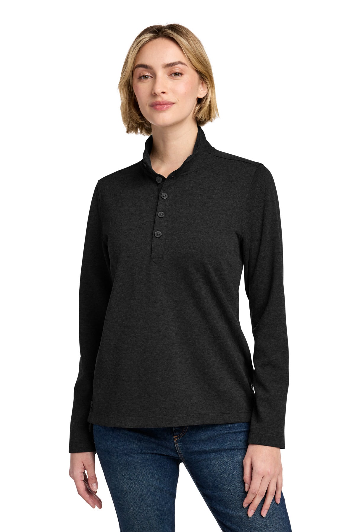Front View of BlkHthr Brooks Brothers Women's Mid-Layer Stretch 1/2-Button BB18203 plain