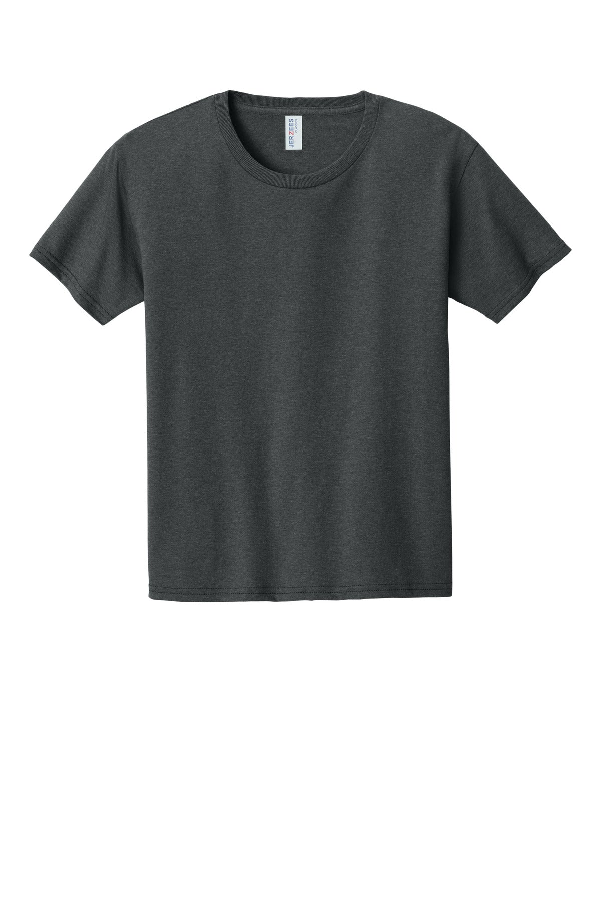 Front View of BlkHthr Jerzees Classics Youth Cotton T-Shirt 363Y plain