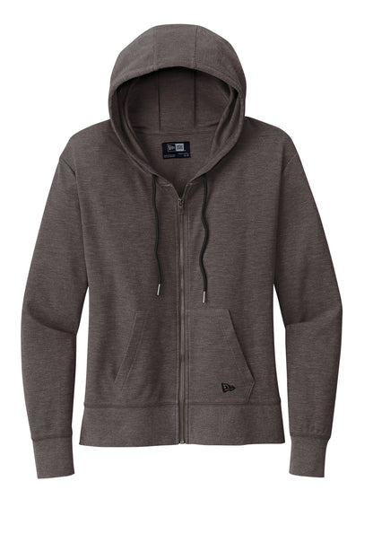 Front View of BlkHthr New Era Women's Thermal Full-Zip Hoodie LNEA141 plain