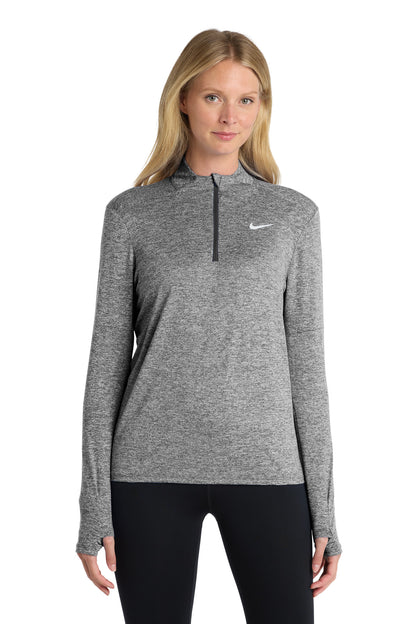 Front View of BlkHthr Nike Women's Dri-FIT Element 1/2-Zip Top NKDH4951 plain