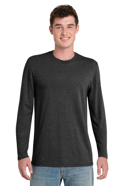 Front View of BlkHthr Port & Co Tri-Blend Long Sleeve Tee. PC330LS plain