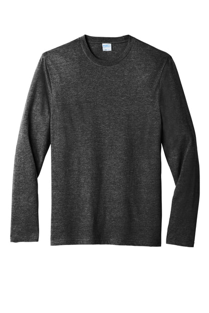 Front View of BlkHthr Port & Co Tri-Blend Long Sleeve Tee. PC330LS plain