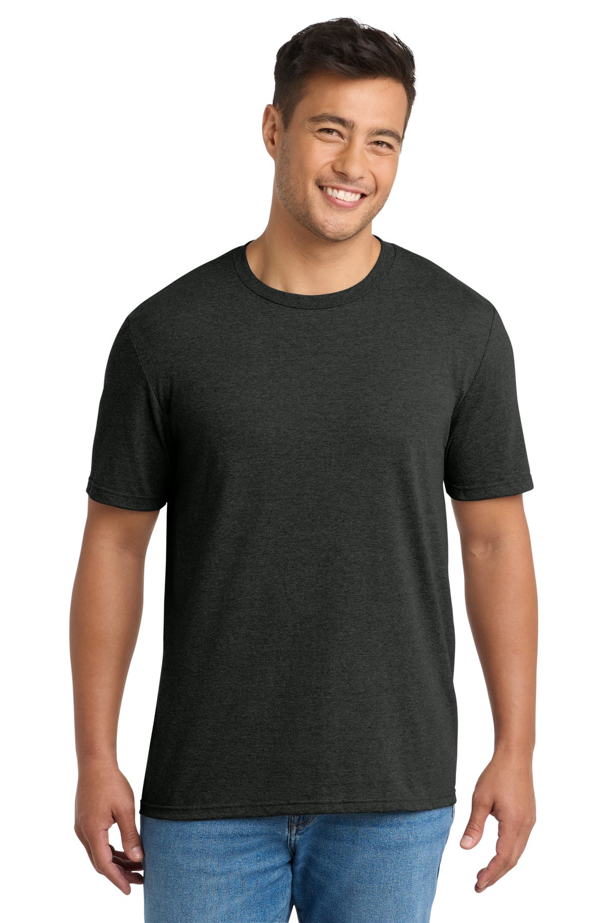 Front View of BlkHthr Port & Co Tri-Blend Tee. PC330 plain
