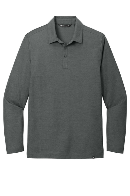 Front View of BlkHthr TravisMathew Oceanside Heather Long Sleeve Polo TM1MZ343 plain