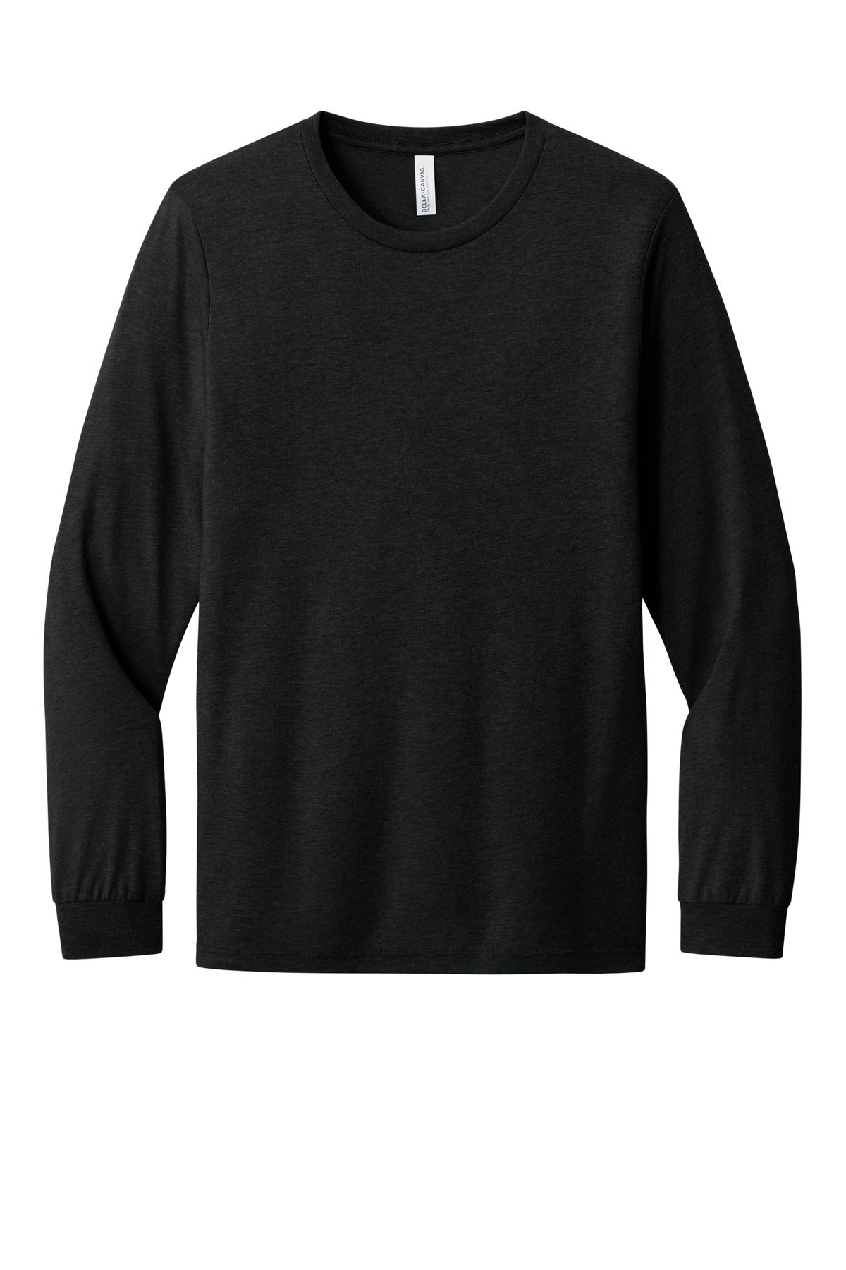 Front View of BlkHthrTB BELLA+CANVAS Unisex Triblend Long Sleeve Tee BC3513 plain