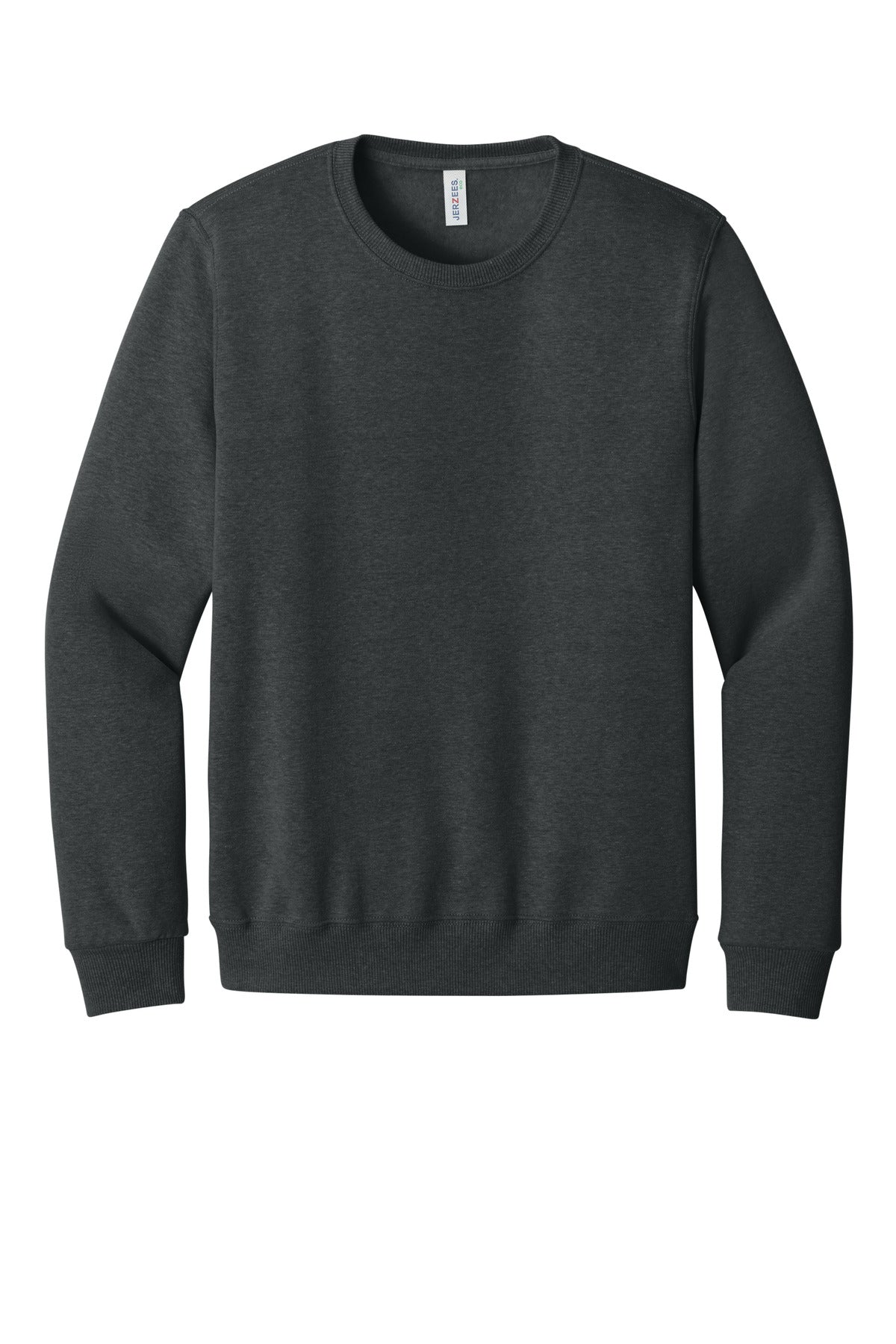 Front View of BlkInkHtr Jerzees Eco Premium Blend Crewneck Sweatshirt 701M plain